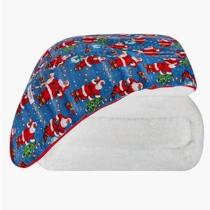 Posh Peanut Santa Clause Plush Reversible Patoo Blanket in Blue